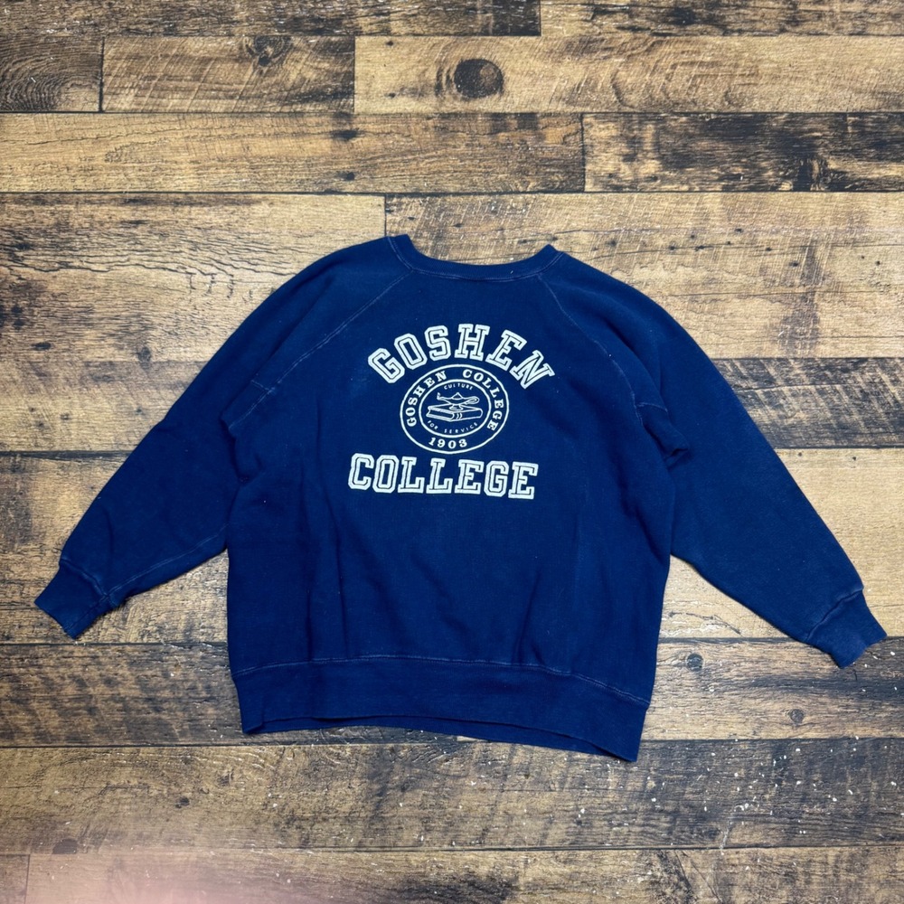 Champion Goshen College Crewneck Sweatshirt Kids Large Blue Raglan Sleeve